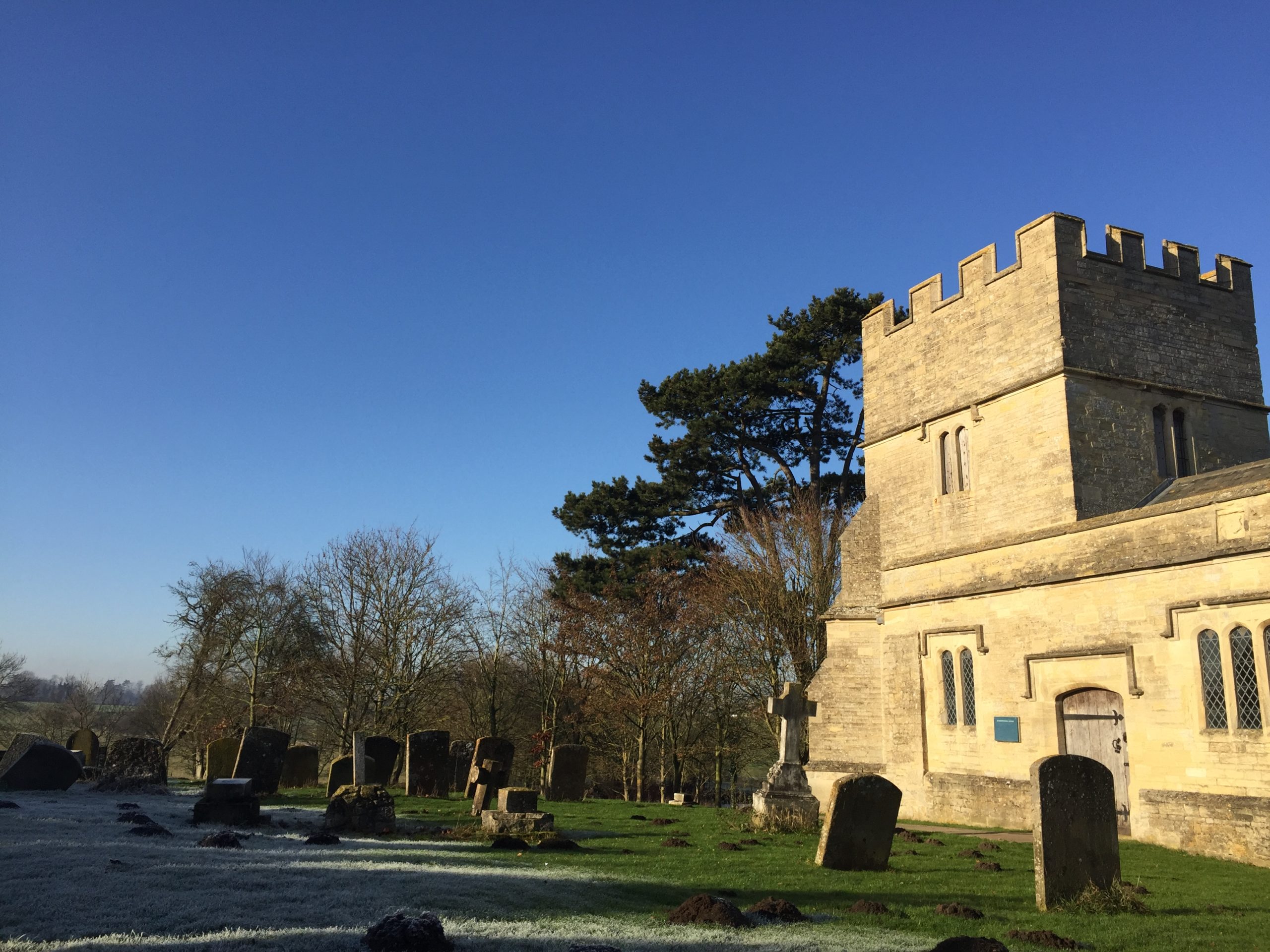 Potterspury village church in winter