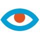 Blue and orange icon of an eye representing taking notice of people